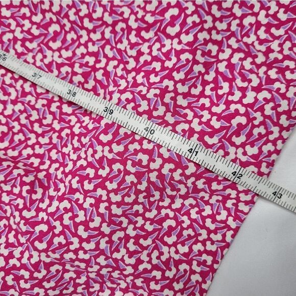 VINTAGE 90s pink dress abstract floral puff sleeve button back rayon midi M - Picture 11 of 14